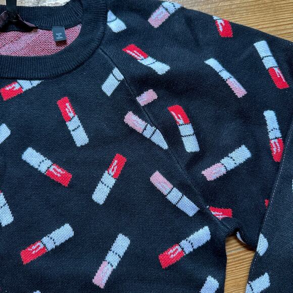 NWT Armani Exchange black lipstick print long sleeve crew sweater SIZE XS - Picture 3 of 6